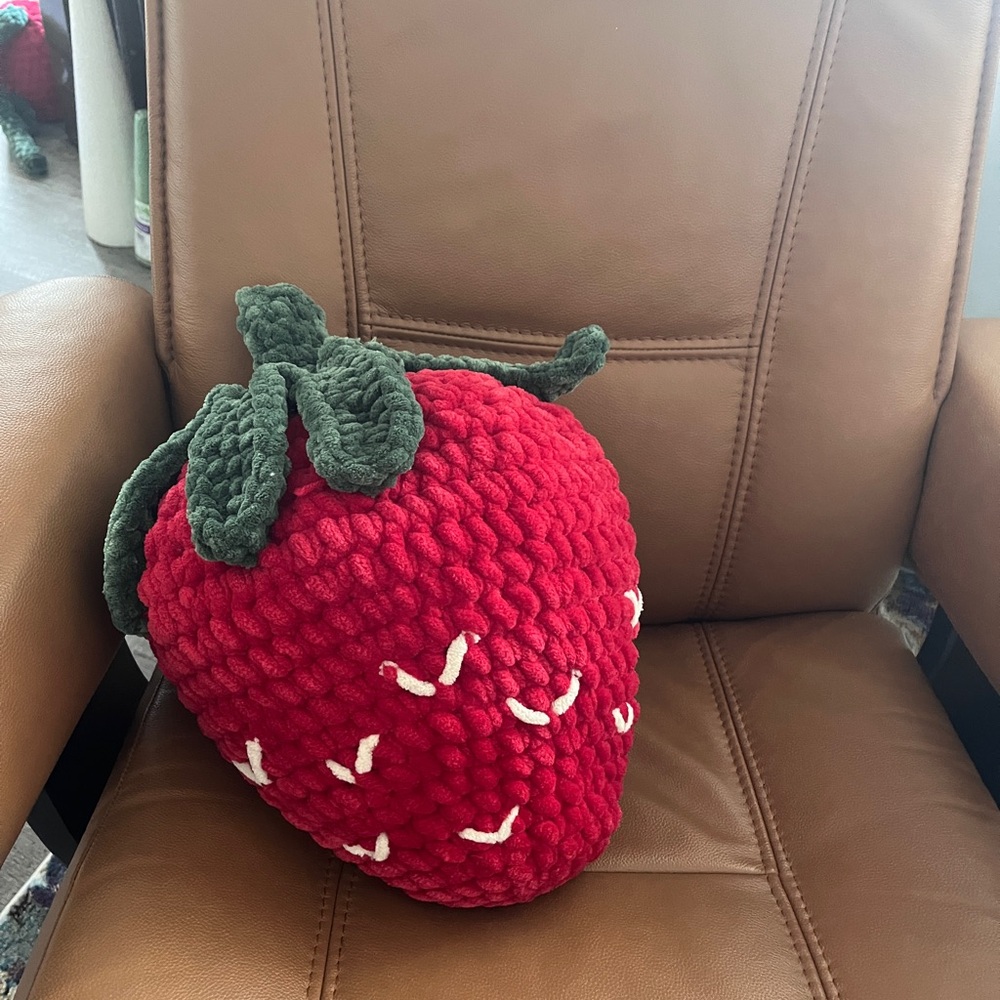 Large Crochet Red Strawberry Pillow